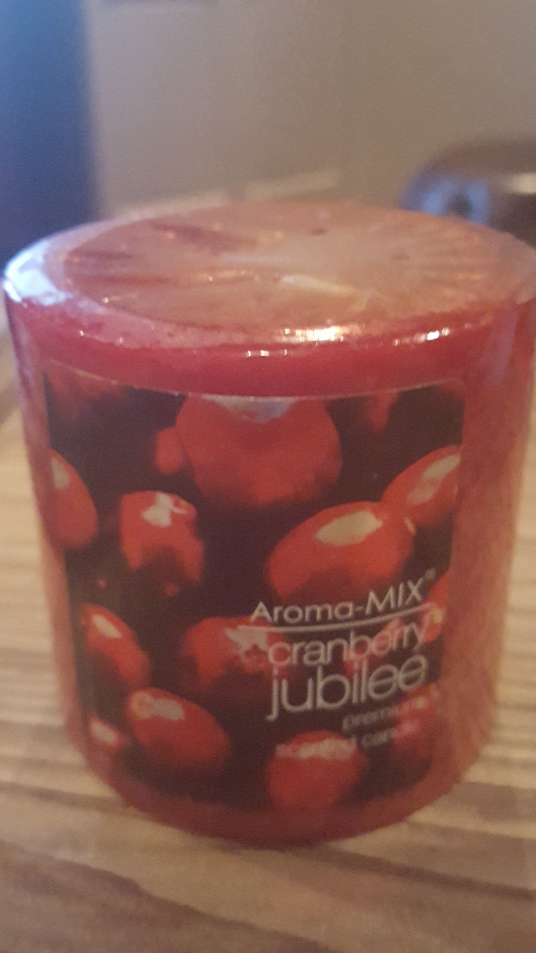 New cranberry pillar candle