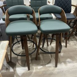 Set of 2,Bar Height Bar Stools for Kitchen Island,30.3 Inch Modern Upholstered Bar Chair, Swivel Bar Stools with Back and Wood Legs(Green-PU)