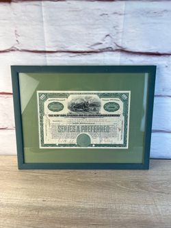 Antique New York, Chicago St Louis Railroad Stock 1919 Framed