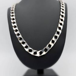 925 Italy Sterling Silver Men's Diamond cut Cuban link chain Necklace 30.75” 11mm