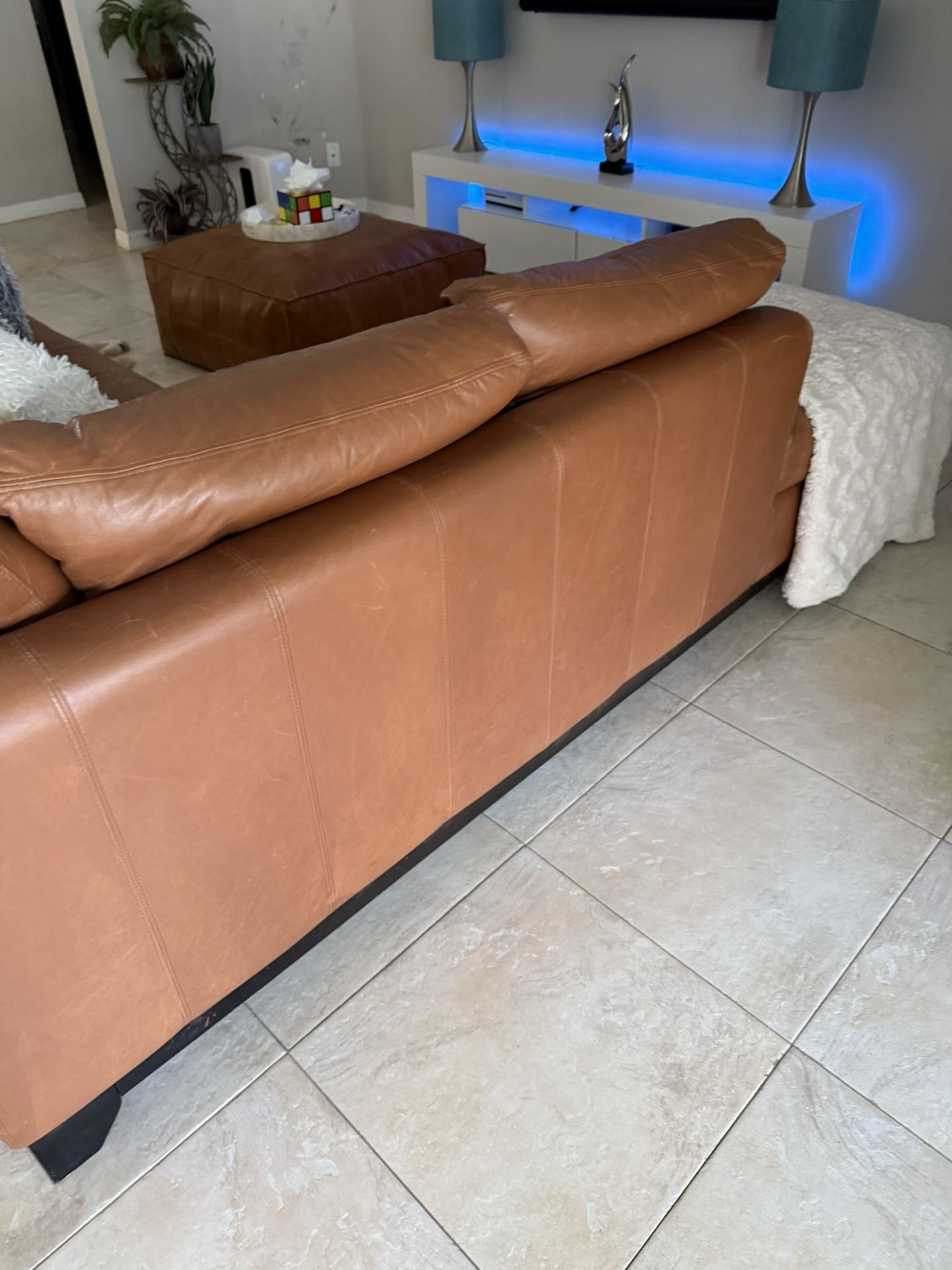 Leather Sectional Couch And Ottoman - Free