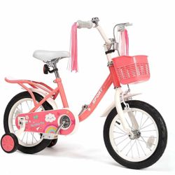 14Inch Kids Bike for Girls Boys  with Training Wheels Basket Streamer Toddler  Bike Rider 37 to 42 Inch - Pink S-3