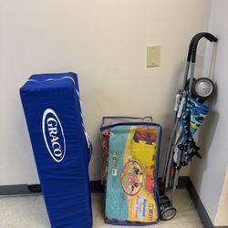 Kid Bundle ( Portable Playard With Carry Bag, Stroller And Foam Mat)