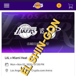 Lakers vs. Heat 4 Tickets 11/2/26 Section 321 Row 6   $125Each