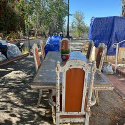 antique table with chairs  & Hutch