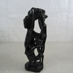 African Hand Carved Tree Of Life Folk Art Ebony Wood Sculpture 10" Tall


