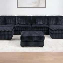 New 6 Piece Modular Sectional Couch with Comfy Wide Chaise, Cup Holders & USB! Free Delivery 🚚! 