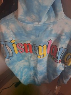 Disney Eats Macaron Spirit Jersey Full Zip Hoodie Adult WDW L Blue Tie Dye Puff
