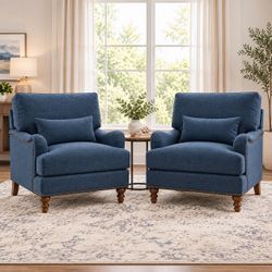 Set of 2 Oversized Navy Blue Accent Chairs – Nailhead Trim