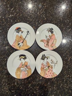 Vintage 1976 Fitz And Floyd Asian Inspired Geisha With Clippers Salad Plate