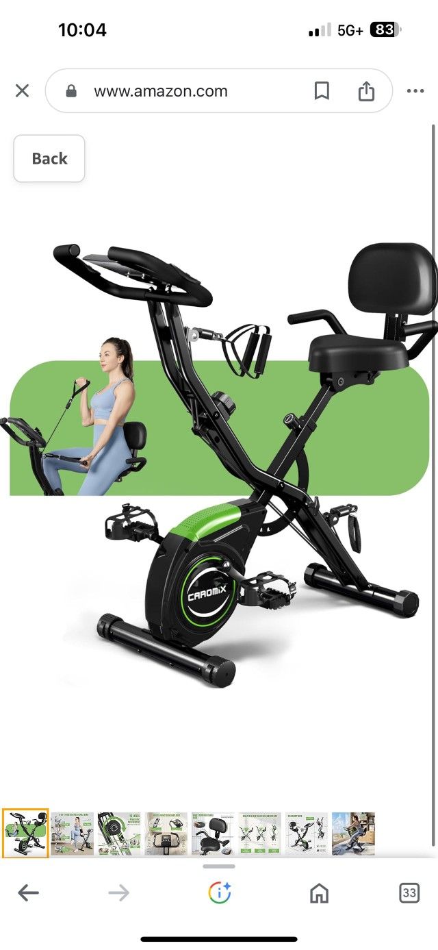 Caromix Folding Exercise Bike, 4 in 1 Stationary Bike 16-Level Magnetic Resistance Cycling Bicycle Upright Indoor Cycling Bike for Home Workout 330LB