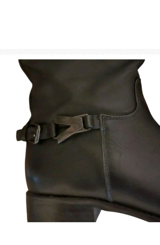 Victor Alfaro Black Leather Knee High Riding Style Boots Low Heel