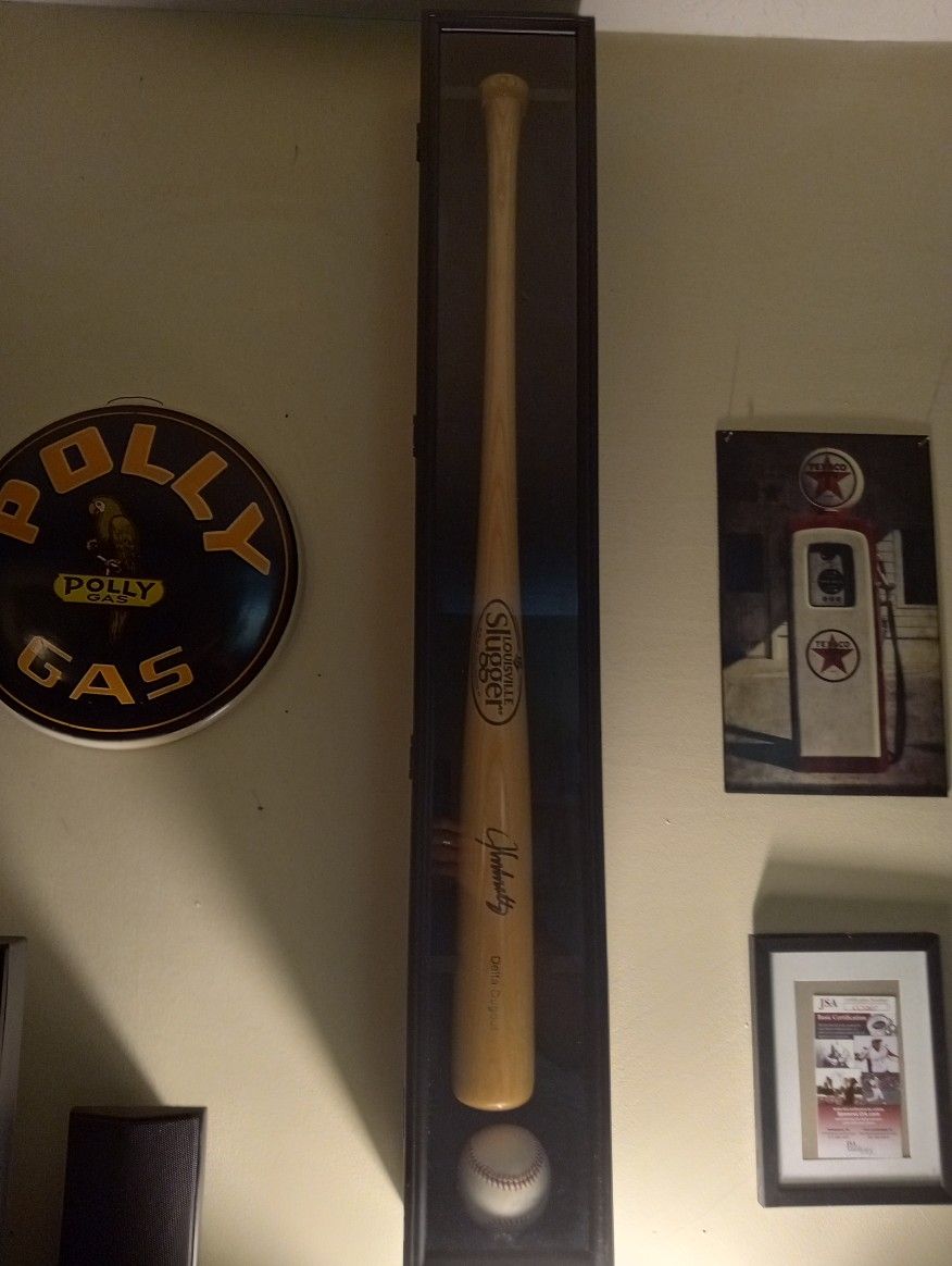 John Smoltz Signed Bat In Baseball In Glass Case With JSA Certificate Of Authenticity