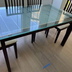 Glass And Wooden Combo Dining Table With 6 Chairs