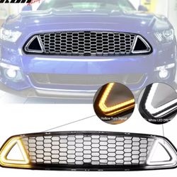 Fits 15-17 Ford Mustang IKON Style Unpainted Front Hood Upper Grille W/ LED