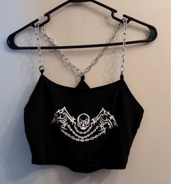 Small Graphic Chain-Strap Crop Top