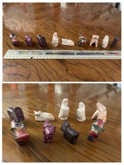 Elegant 9 Piece Hand Carved and Painted Stone Animal Collection