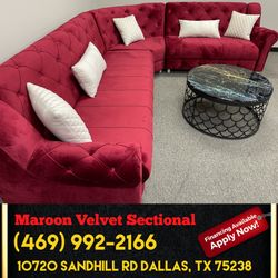 Maroon Velvet Living Room Sectional Sleeper - Delivery And Financing Available 