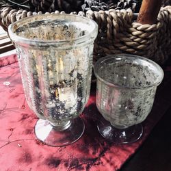 6” & 4” Mercury Silver Glass Candle Holders