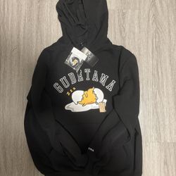 black gudetama hoodie with yellow accents 