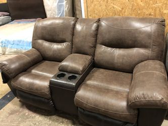 Brown Leather Recliner Sofa, LoveSeat & Chair