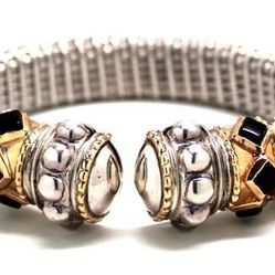 Ladies Alwand Vahan Onyx/Silver Bangle