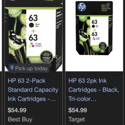 2 Packages Of HP - 63 Black And Tri-Color Ink