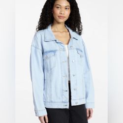 New  Women’s oversized denim Jacket Light Wash Blue 