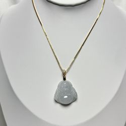 Natural Happy Buddha Carved Jadeite Jade Pendant Necklace