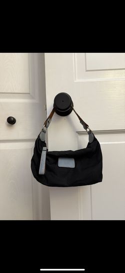 Vintage Coach Y2K Mini Shoulder Bag – Black with Blue Side Stripe