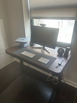 Height Adjustable Standing Desk with Drawer (Rustic Brown/Black)