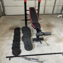 Standard Weight Bench With 200 LBS 1” Weight Plates(Not Olympic) Long Bar Included 