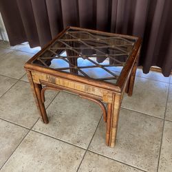 Vintage Rattan Side Table  MCM 
