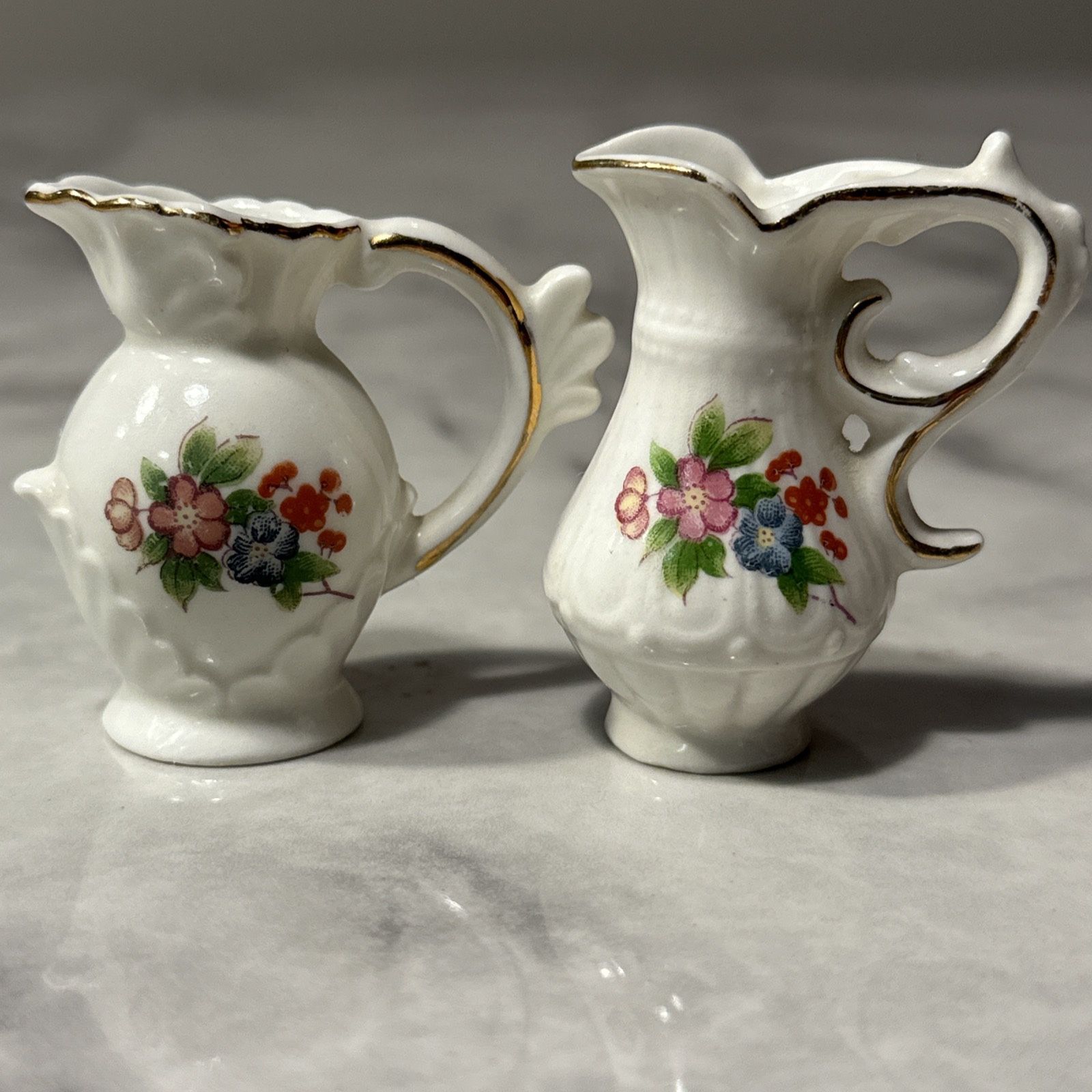 Vintage Bone China Miniature 2 Pitcher Set Poisies Japan Doll House