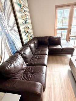 Dark Brown Leather Sectional Sofa with Chaise