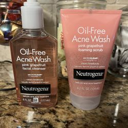 set of 2 neutrogena oil free acne wash & scrub•pink grapefruit•6 & 4.2oz•all for $12