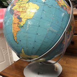 LARGE WORLD GLOBE ON DOUBLE AXIS STAND