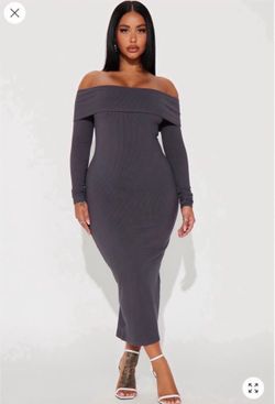 Off shoulder charcoal dress