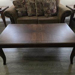 Brown Living Room Loveseat Coffee Table Throw Pillows