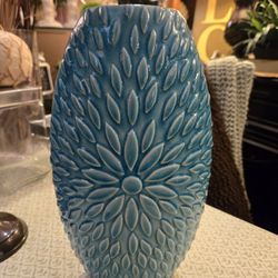 Tall Large Blue & White Ceramic Vase