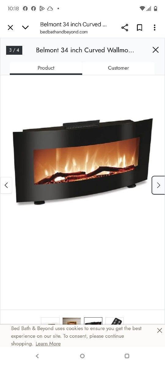 Belmont 34" Curved Linear Electric Fireplace With Heater