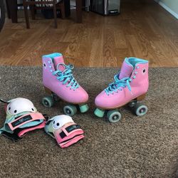 Smiley Skates Size 7 With Elbow & Knee Pads 
