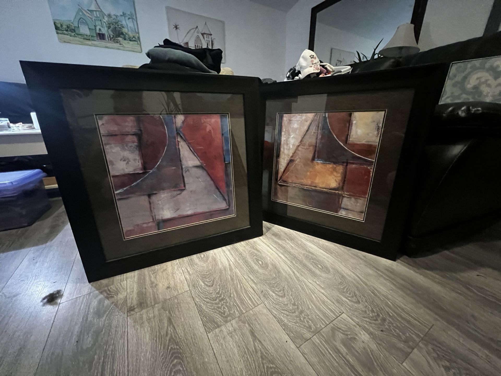 Set up two framed abstract art