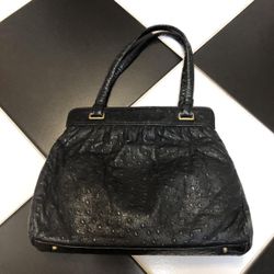 Ostrich Leather Top Handle Handbag Purse Medicine Bag(LL64)28