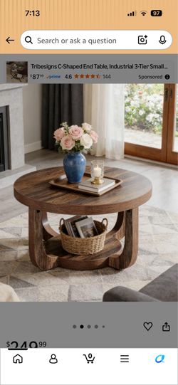 Round Coffee Table with Storage Shelf, 31.5" Rustic Wood