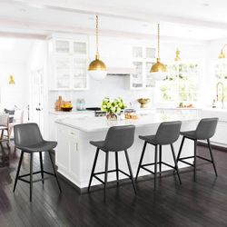 24Inch Grey Leather Barstool Set Of 4 