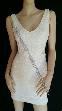 White Bebe V Neck Dress Sequins M Medium