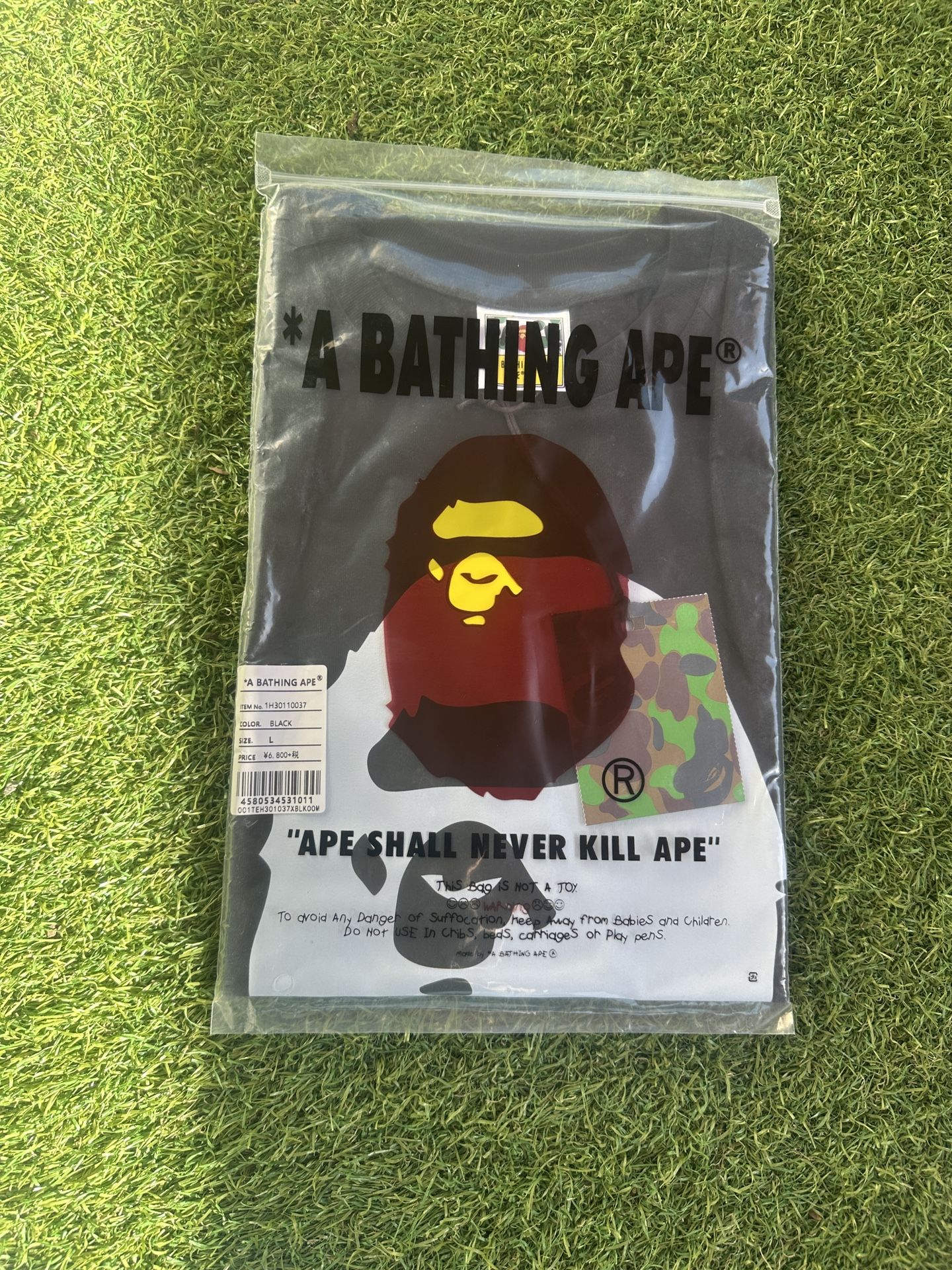 Black Bape T Shirt White Ape Head Large