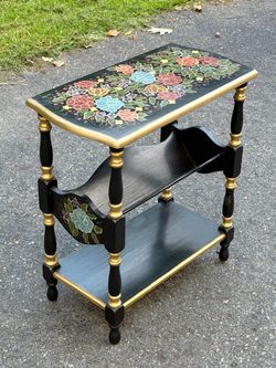 Hand-painted signed wooden side table