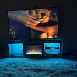 LED TV stand with fireplace and light